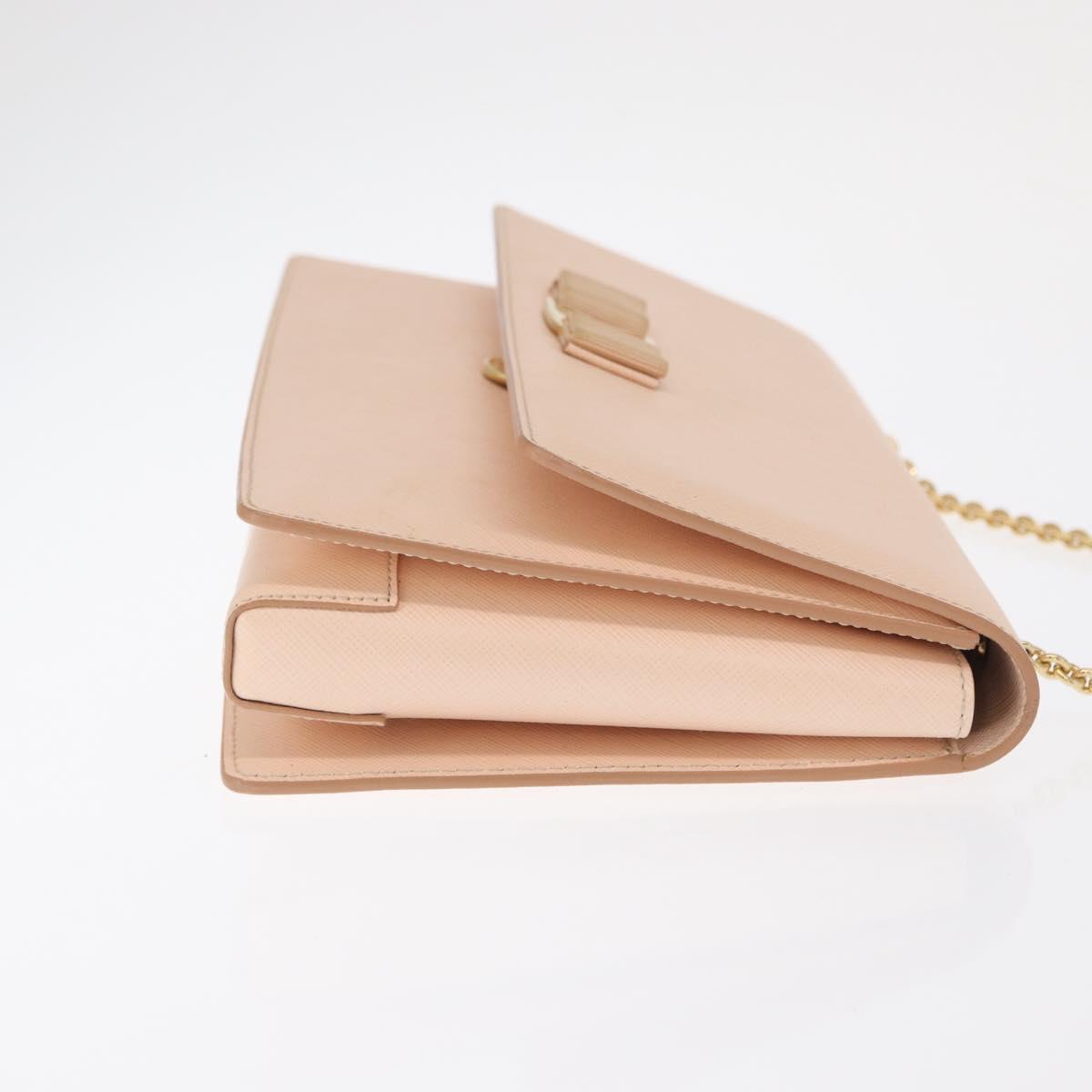 Salvatore Ferragamo Chain Shoulder Bag Leather Pink Gold Auth bs32823