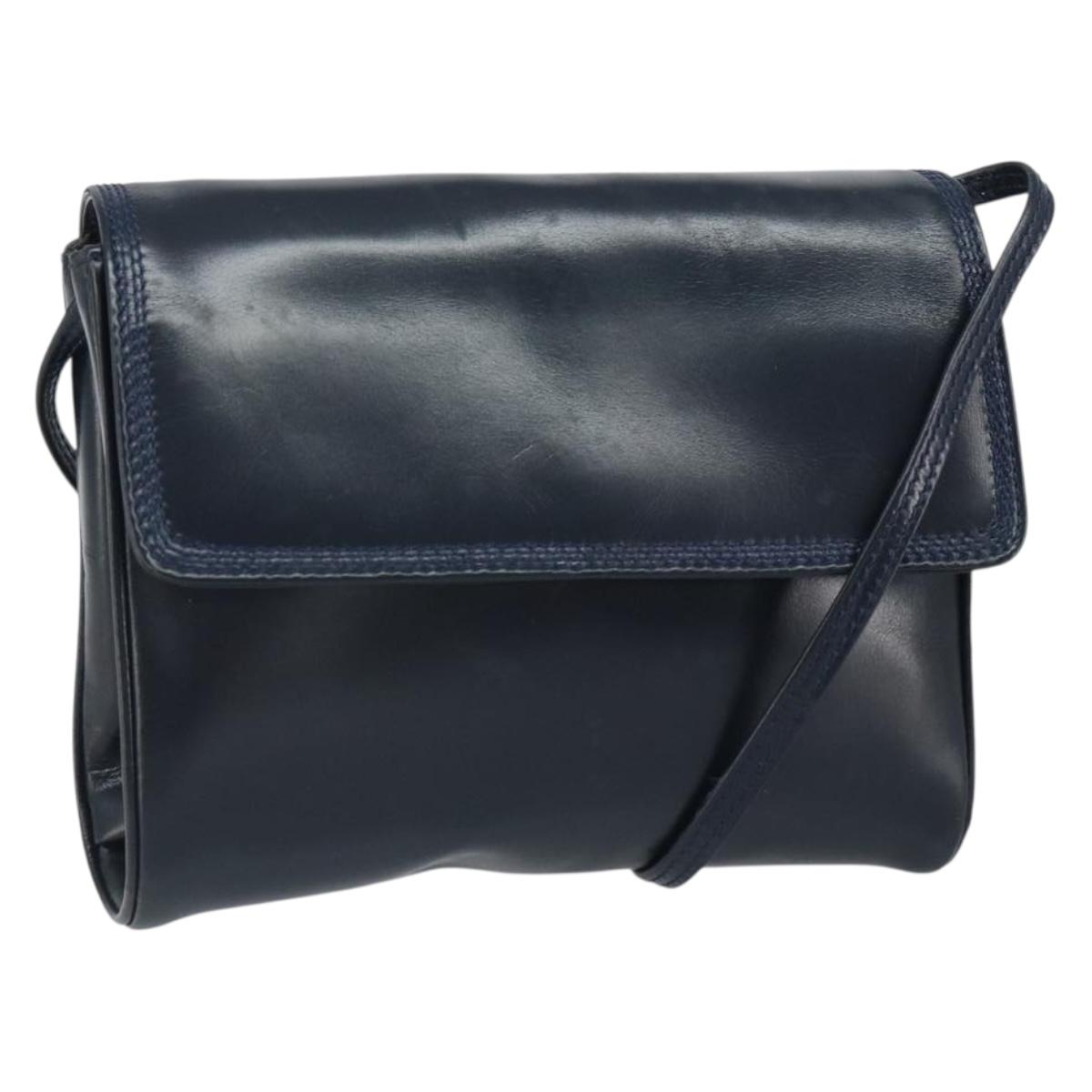 LOEWE Shoulder Bag Leather Navy Gold Auth bs32826