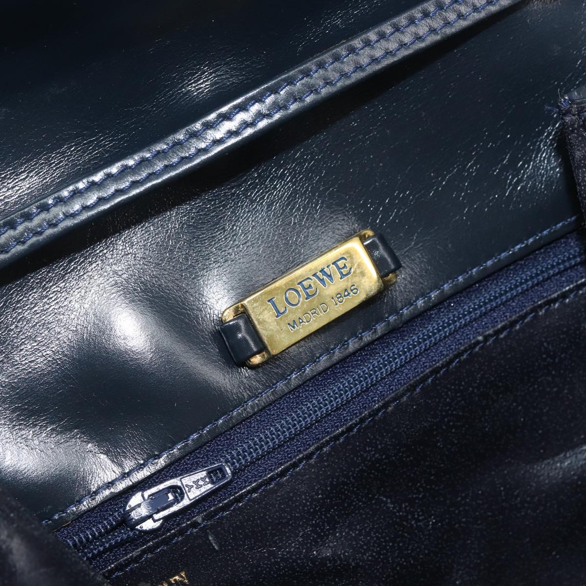 LOEWE Shoulder Bag Leather Navy Gold Auth bs32826