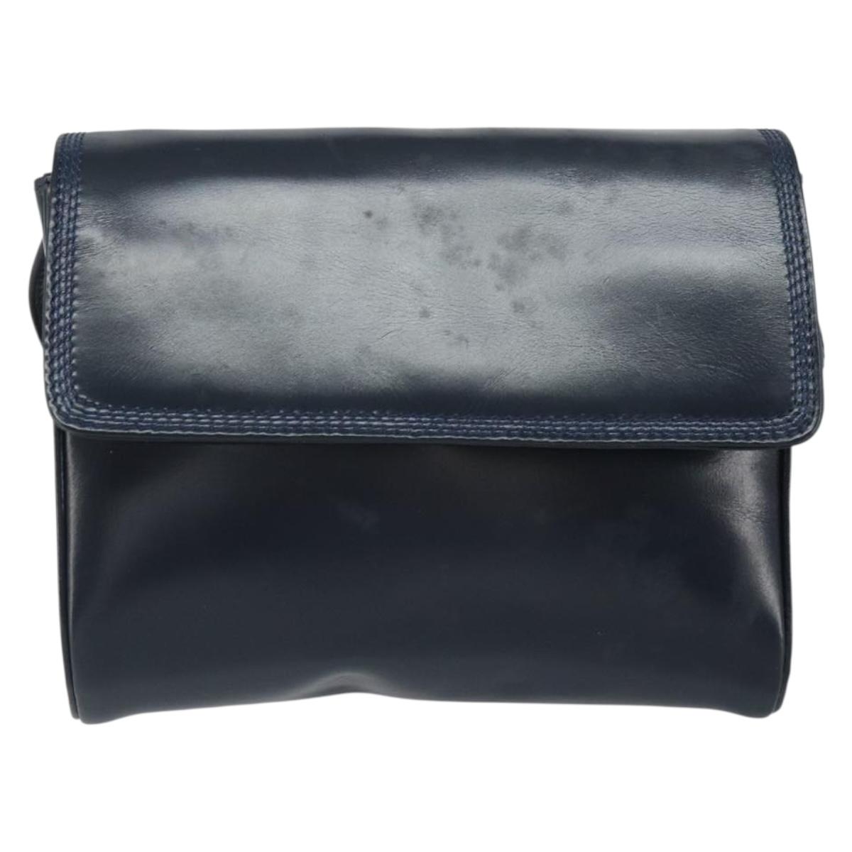 LOEWE Shoulder Bag Leather Navy Gold Auth bs32826