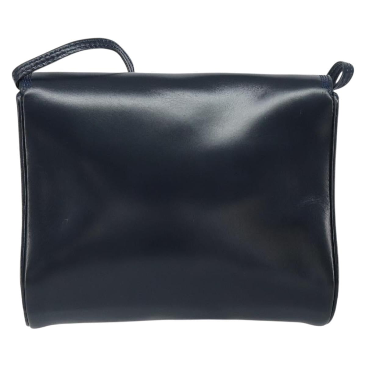 LOEWE Shoulder Bag Leather Navy Gold Auth bs32826