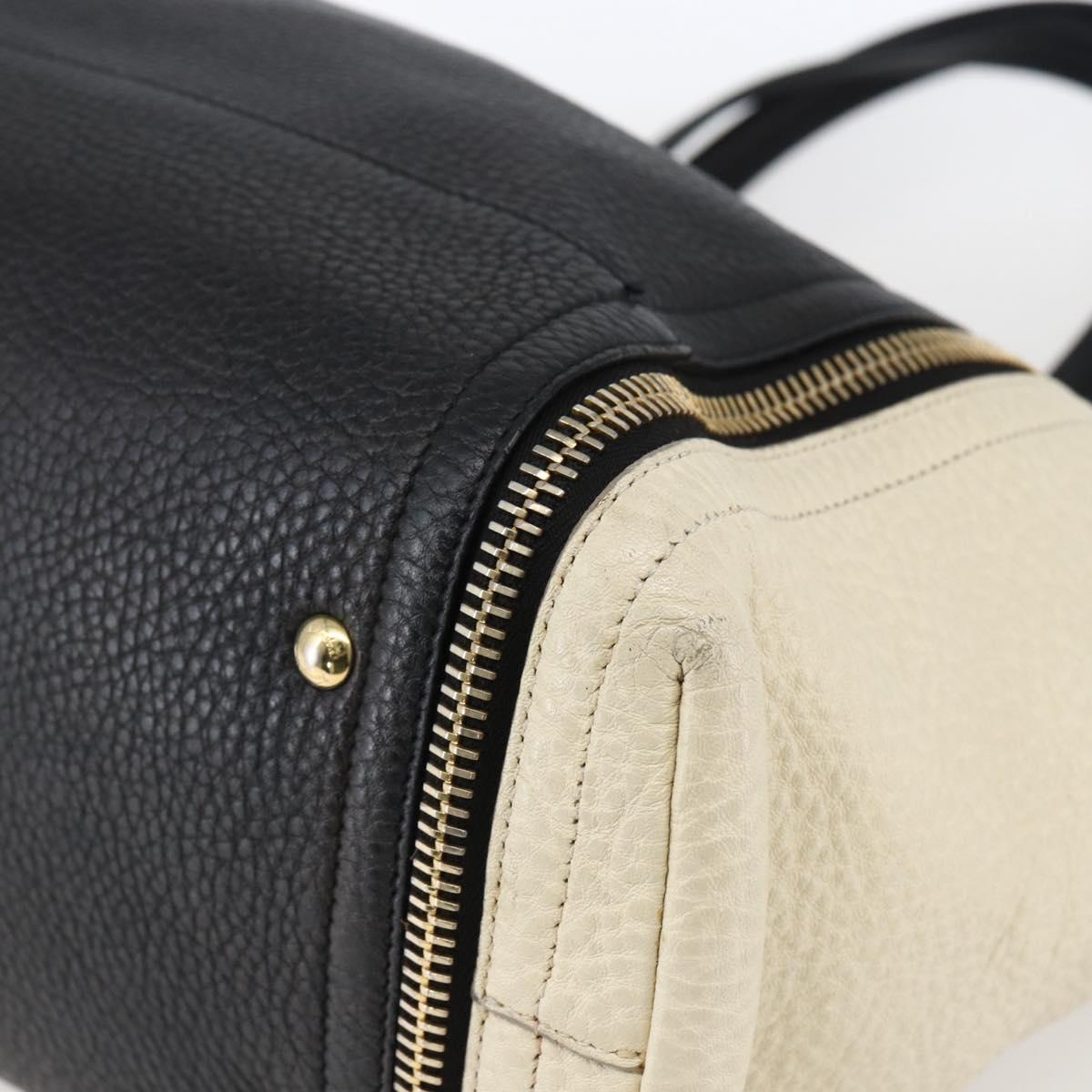 Salvatore Ferragamo Tote Bag Leather White Black Auth bs32829