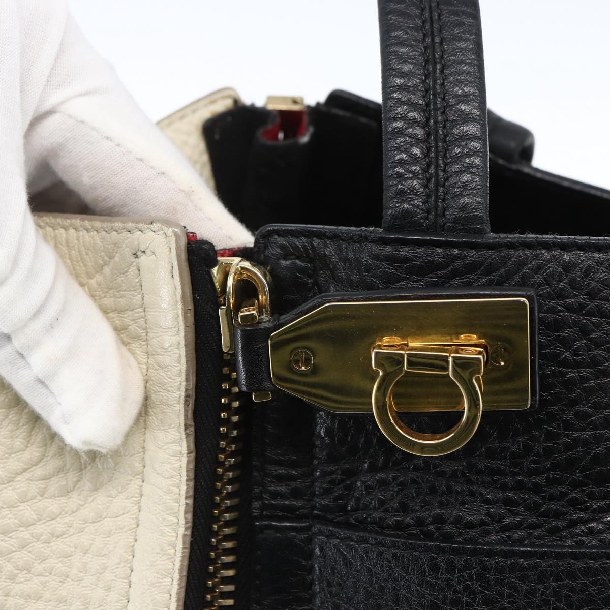 Salvatore Ferragamo Tote Bag Leather White Black Auth bs32829
