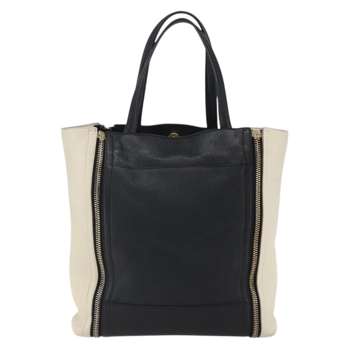 Salvatore Ferragamo Tote Bag Leather White Black Auth bs32829
