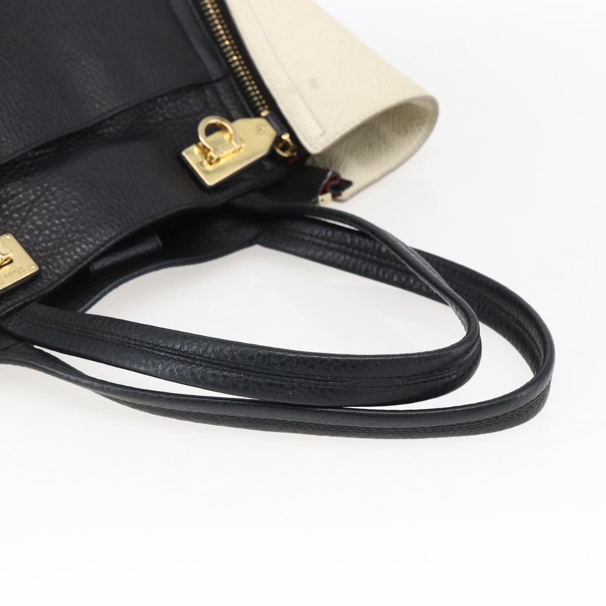 Salvatore Ferragamo Tote Bag Leather White Black Auth bs32829