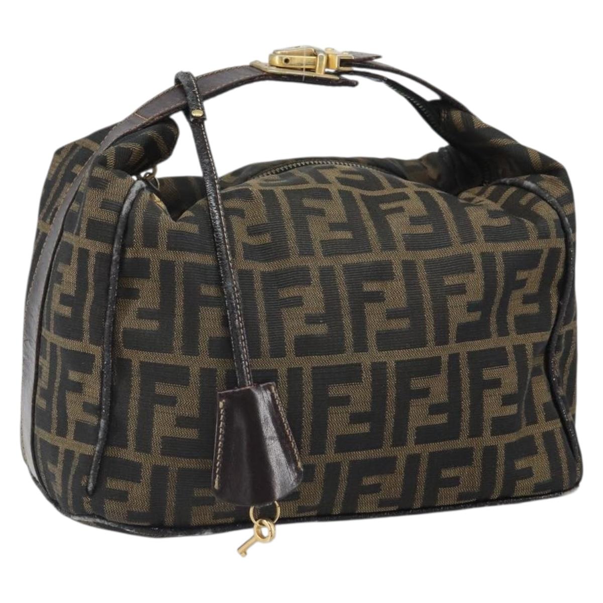 FENDI Zucca Canvas Hand Bag Black Brown Auth bs32830