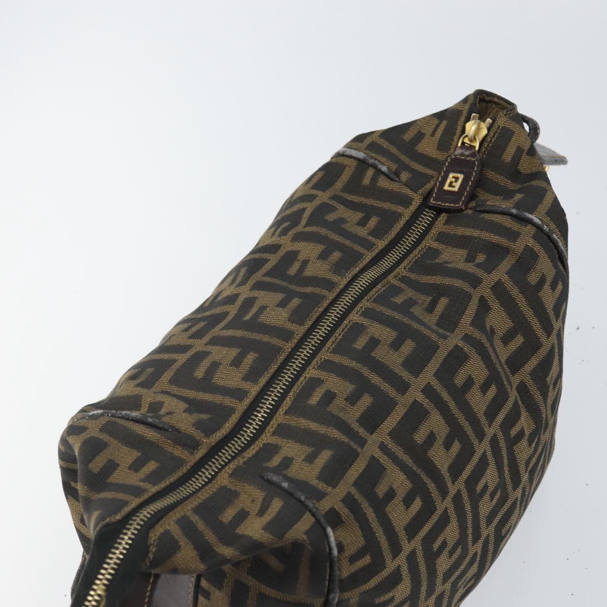 FENDI Zucca Canvas Hand Bag Black Brown Auth bs32830