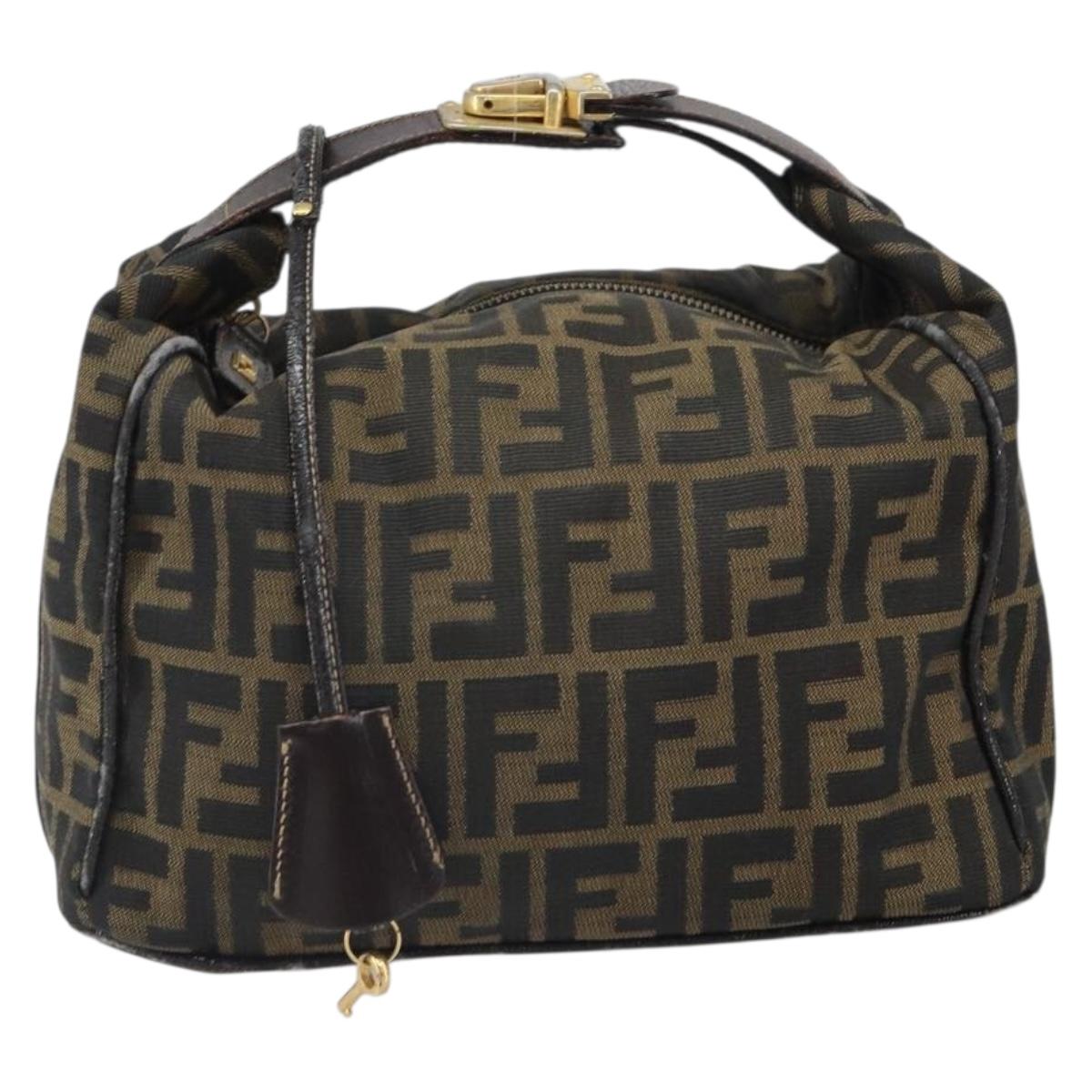 FENDI Zucca Canvas Hand Bag Black Brown Auth bs32830