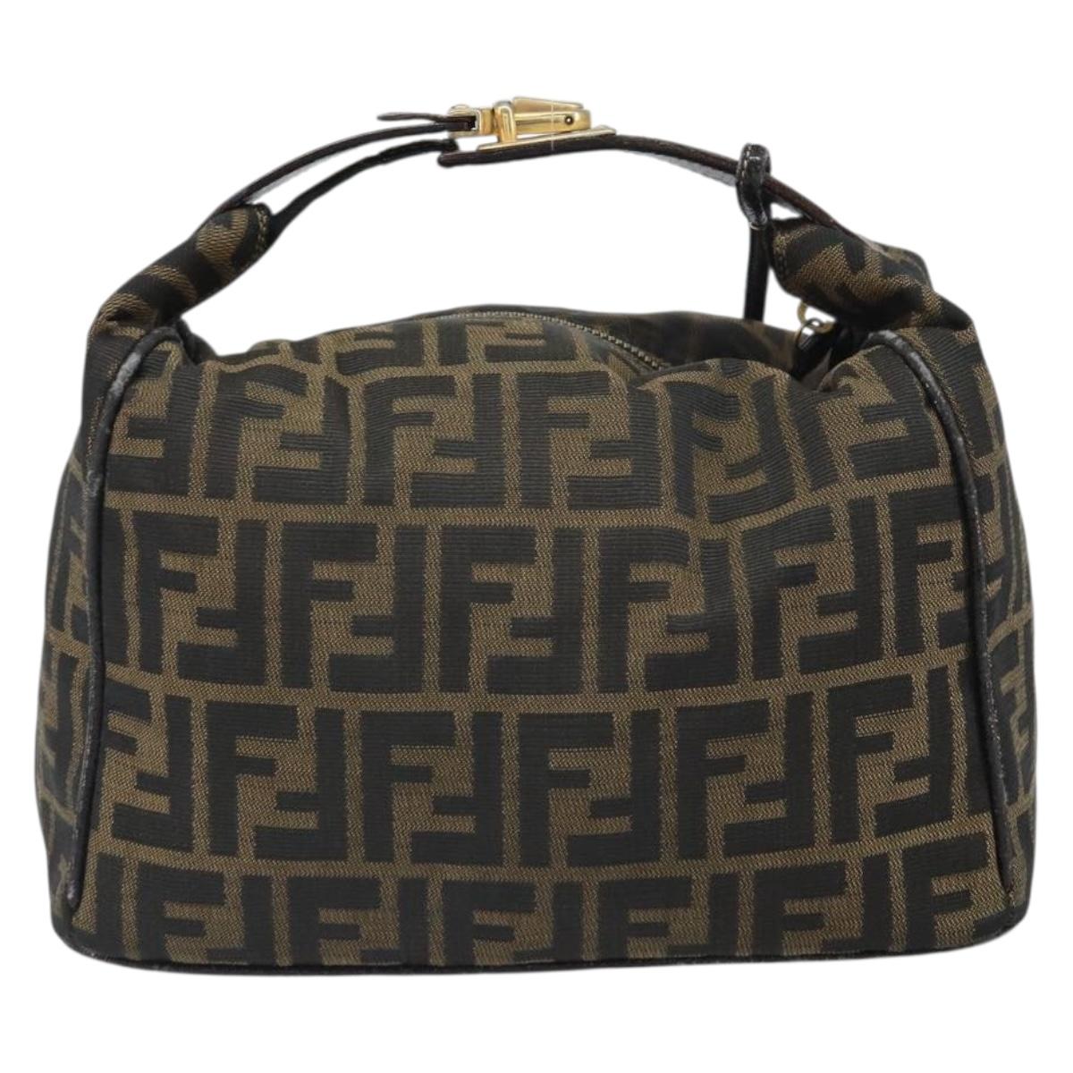 FENDI Zucca Canvas Hand Bag Black Brown Auth bs32830