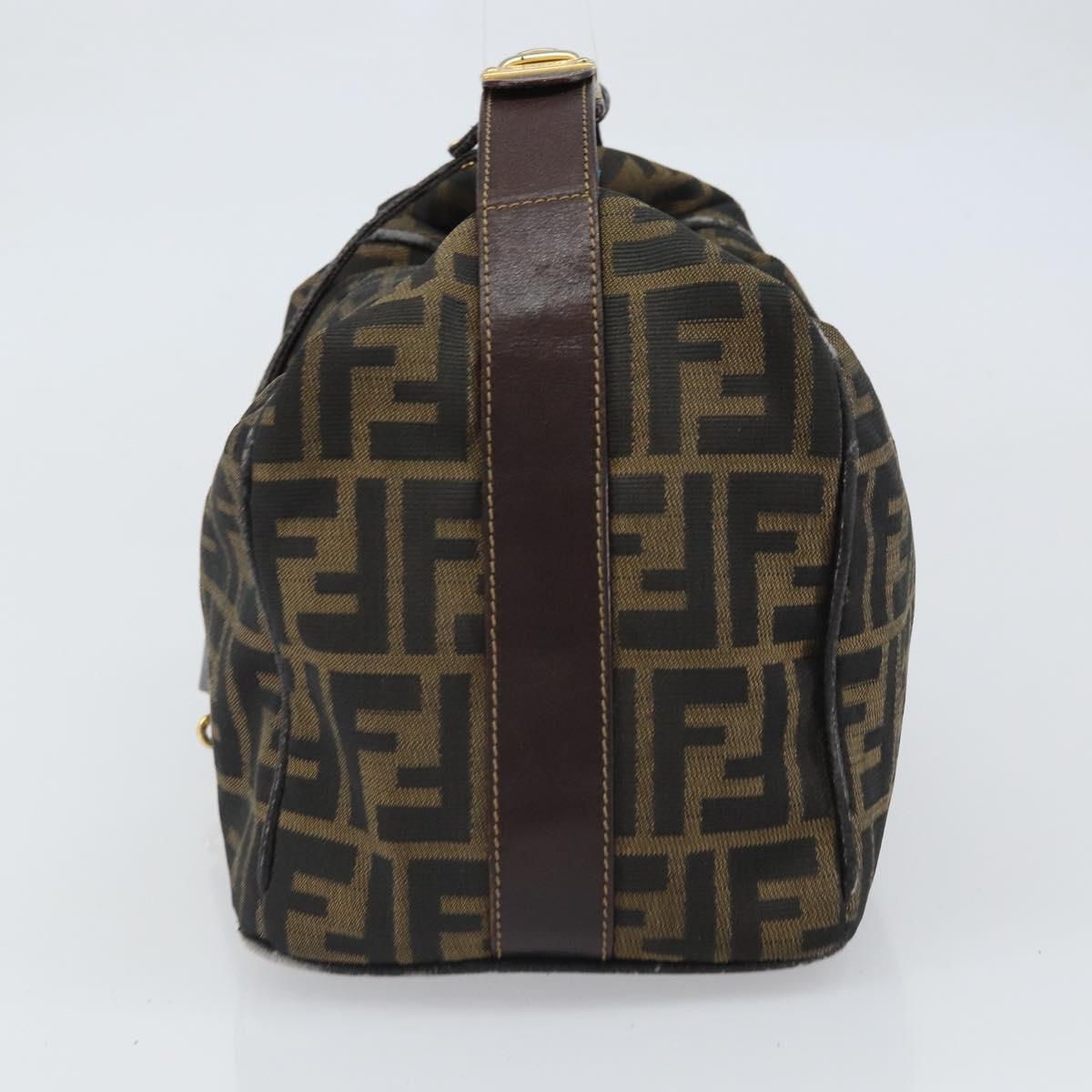 FENDI Zucca Canvas Hand Bag Black Brown Auth bs32830