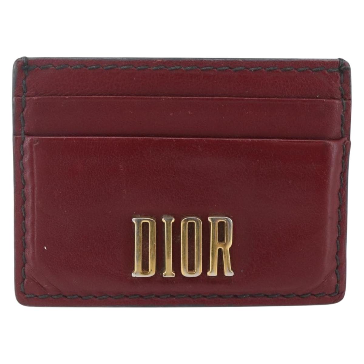 Christian Dior Card Case Leather Red Gold Auth bs32838