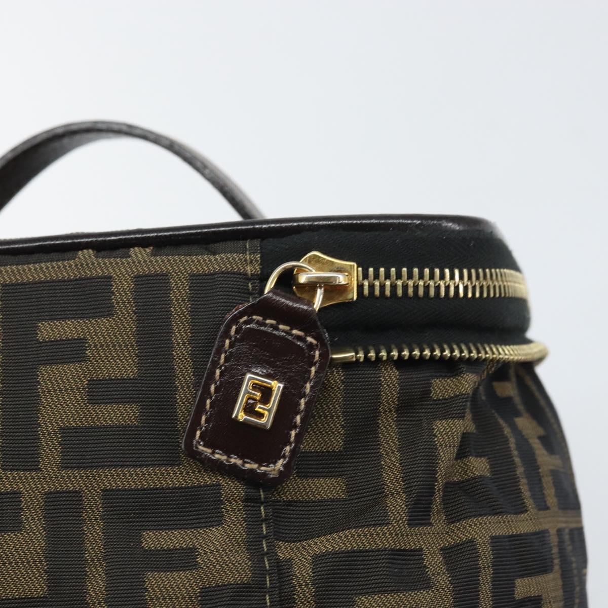 FENDI Zucca Canvas Vanity Hand Bag Black Brown Auth bs32841