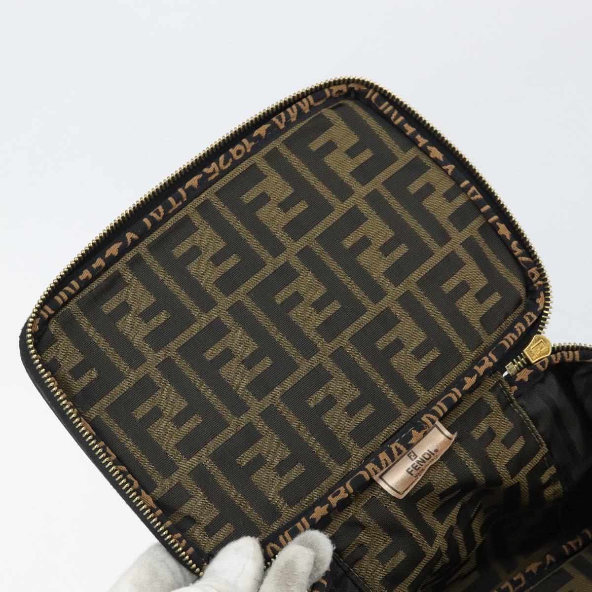 FENDI Zucca Canvas Vanity Hand Bag Black Brown Auth bs32841