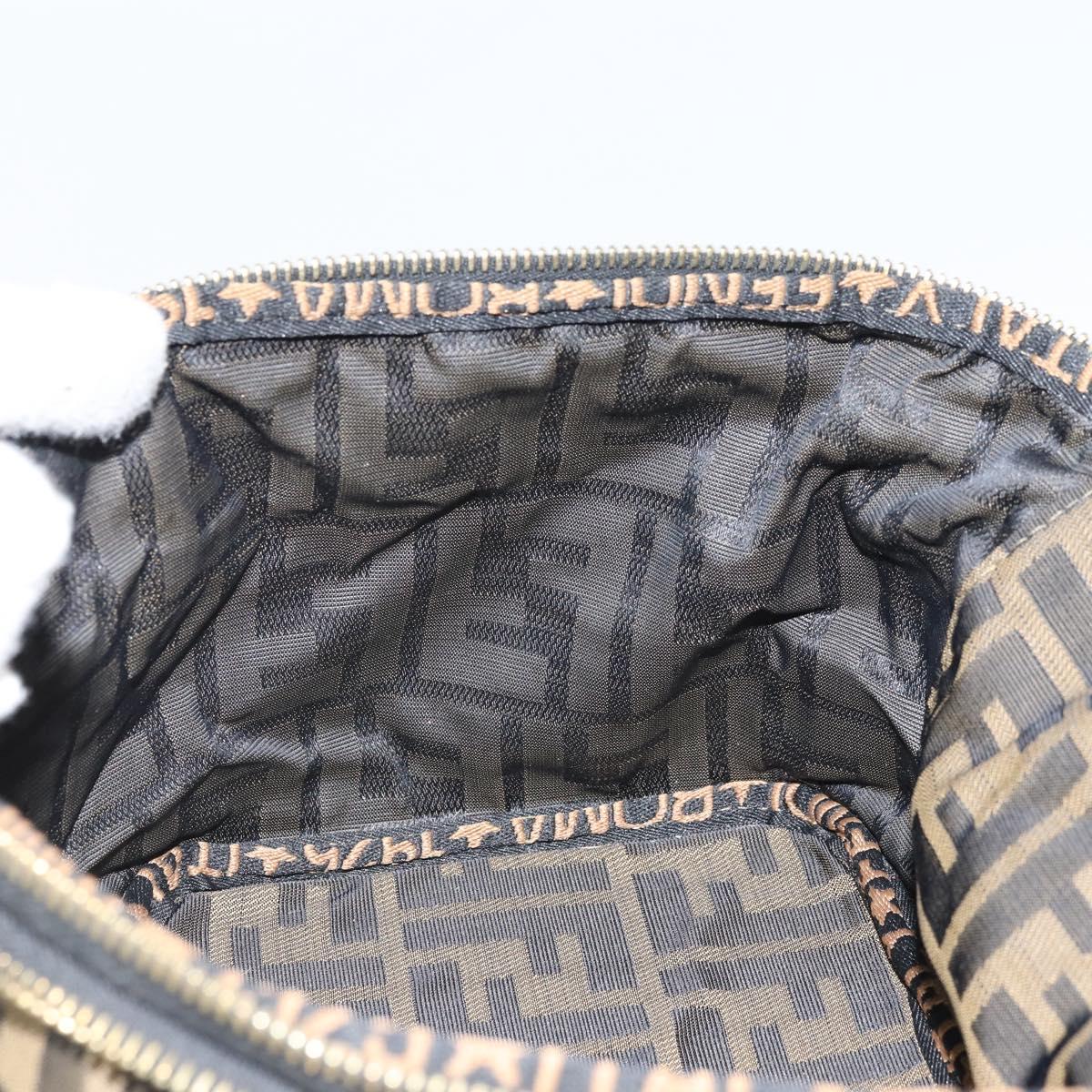 FENDI Zucca Canvas Vanity Hand Bag Black Brown Auth bs32841