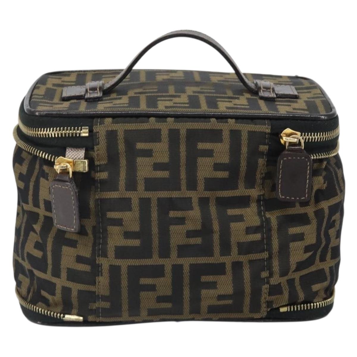 FENDI Zucca Canvas Vanity Hand Bag Black Brown Auth bs32841