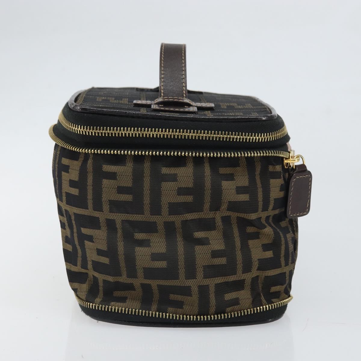 FENDI Zucca Canvas Vanity Hand Bag Black Brown Auth bs32841