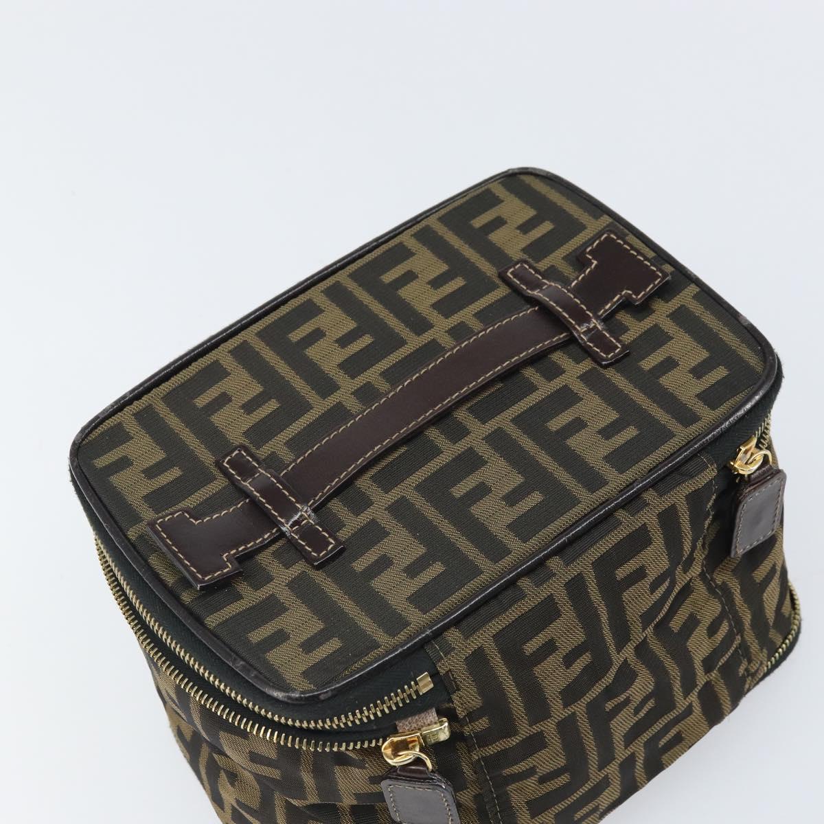 FENDI Zucca Canvas Vanity Hand Bag Black Brown Auth bs32841