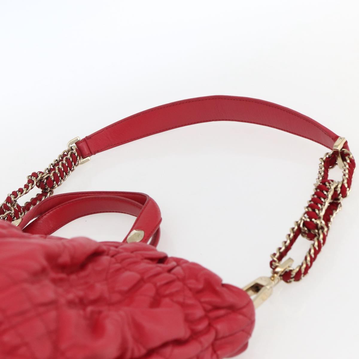 Christian Dior Hand Bag Leather 2way Red Gold Auth bs32842