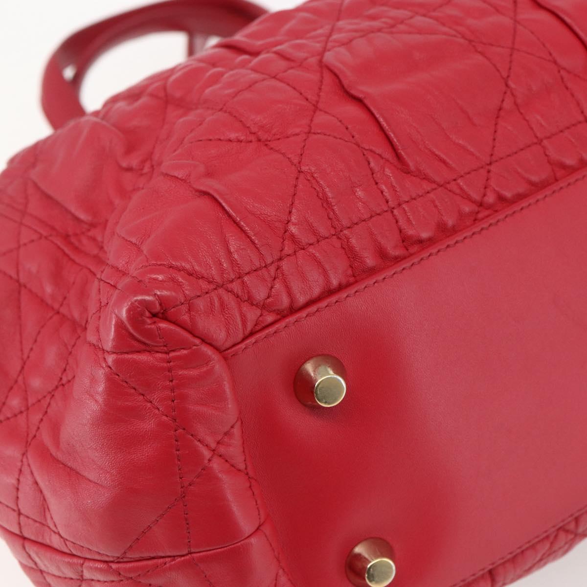 Christian Dior Hand Bag Leather 2way Red Gold Auth bs32842