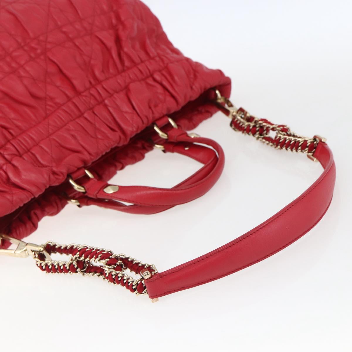Christian Dior Hand Bag Leather 2way Red Gold Auth bs32842