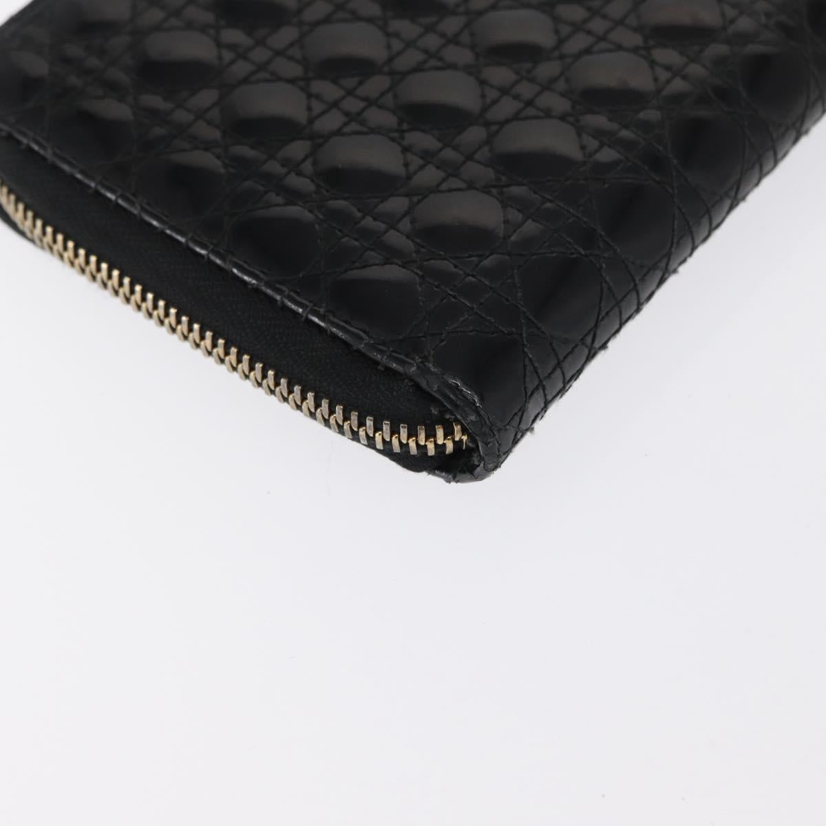 Christian Dior Canage Long Wallet Patent leather Black Gold Auth bs32844