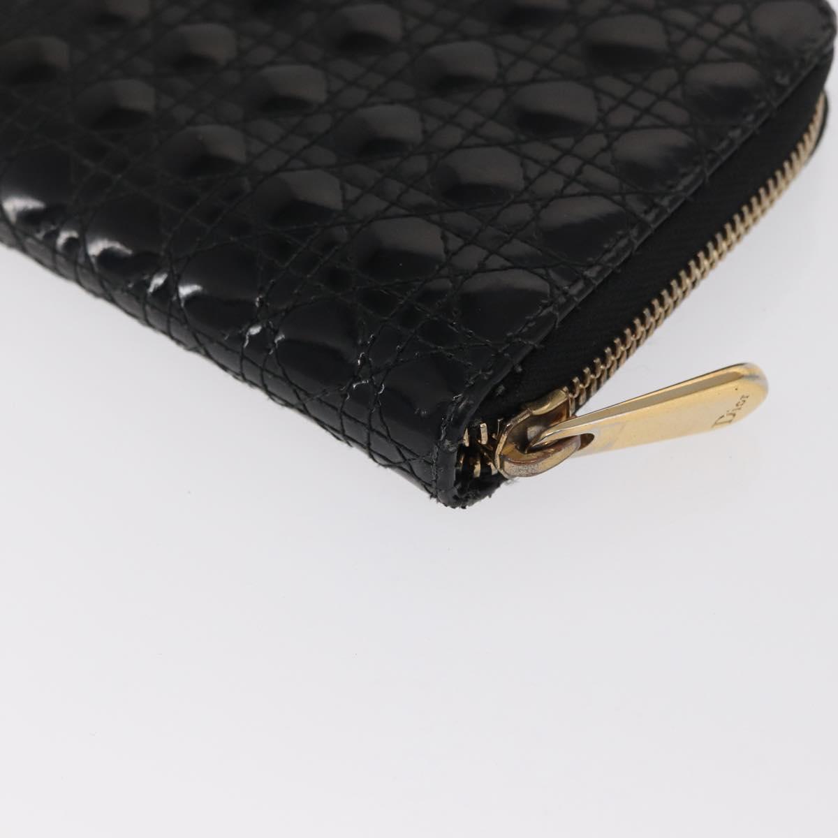 Christian Dior Canage Long Wallet Patent leather Black Gold Auth bs32844