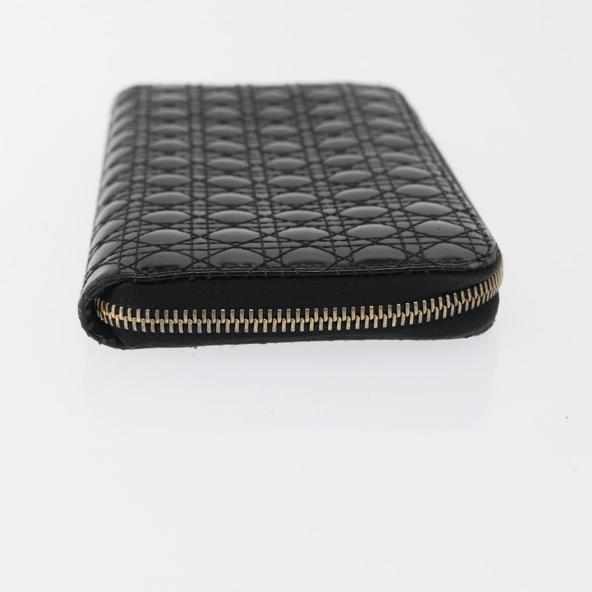 Christian Dior Canage Long Wallet Patent leather Black Gold Auth bs32844