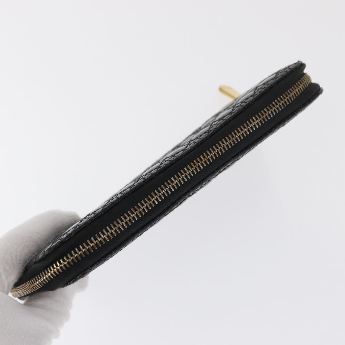 Christian Dior Canage Long Wallet Patent leather Black Gold Auth bs32844