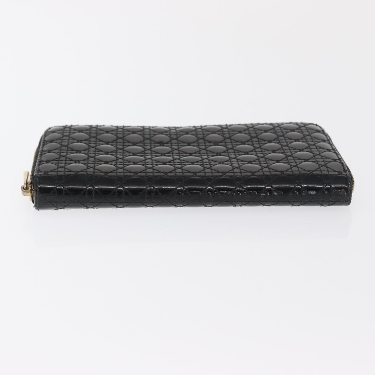 Christian Dior Canage Long Wallet Patent leather Black Gold Auth bs32844