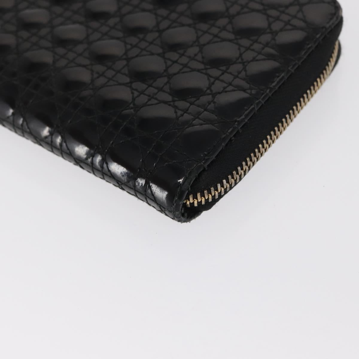 Christian Dior Canage Long Wallet Patent leather Black Gold Auth bs32844