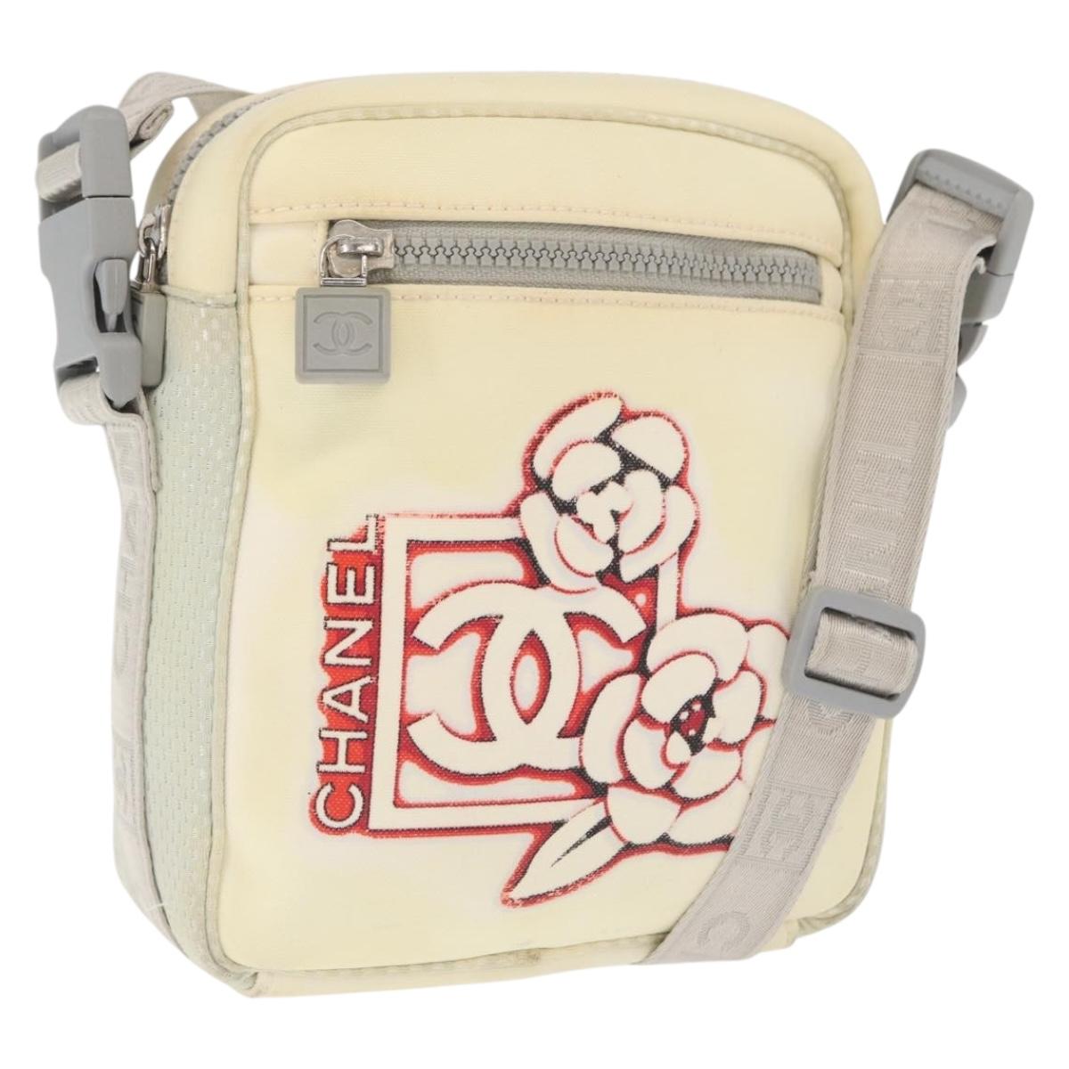 CHANEL Sports Line Shoulder Bag Nylon White Silver CC Auth bs32848