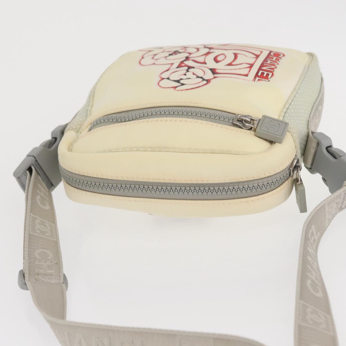 CHANEL Sports Line Shoulder Bag Nylon White Silver CC Auth bs32848