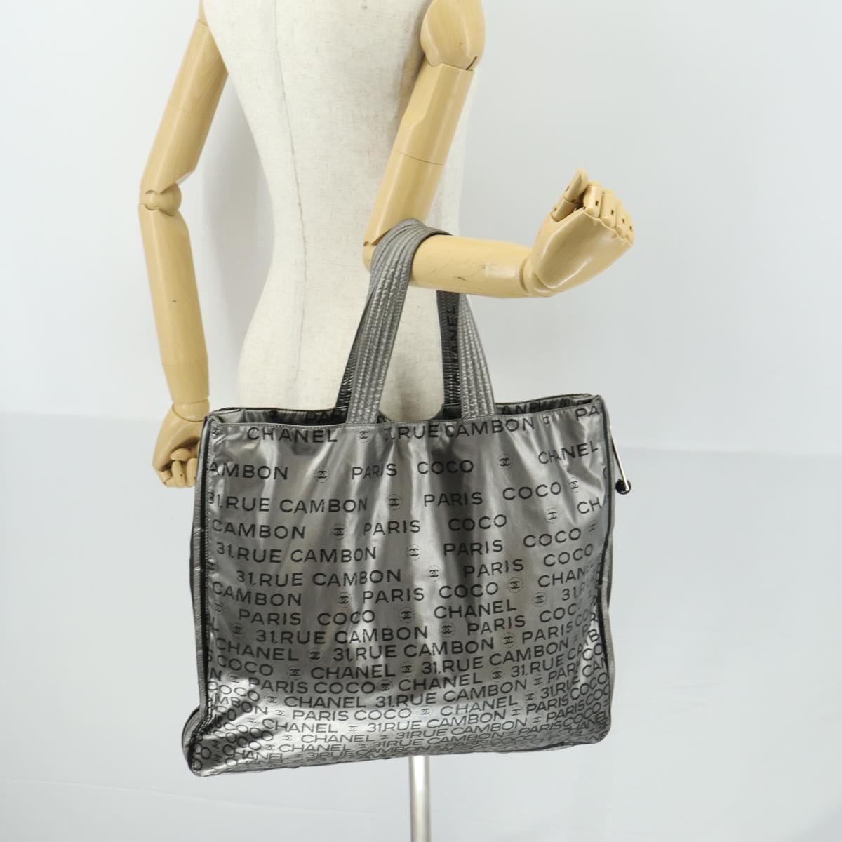 CHANEL Unlimited Tote Bag Nylon Silver CC Auth bs32854