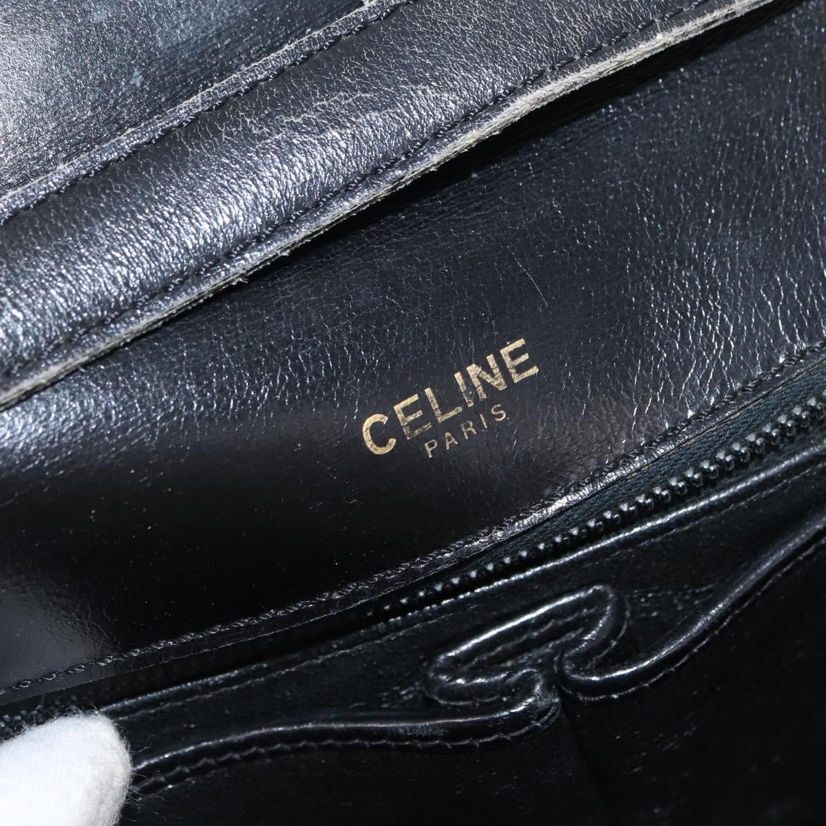CELINE Shoulder Bag Leather Black Gold Auth bs32857