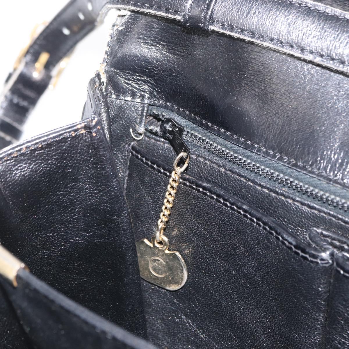 CELINE Shoulder Bag Leather Black Gold Auth bs32857