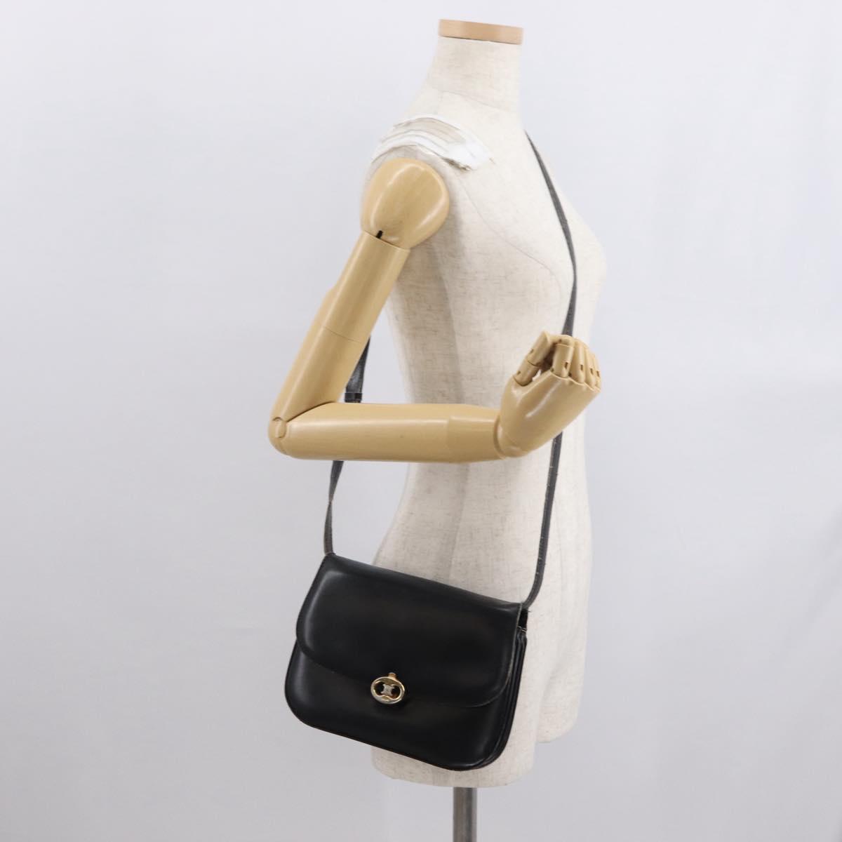 CELINE Shoulder Bag Leather Black Gold Auth bs32857
