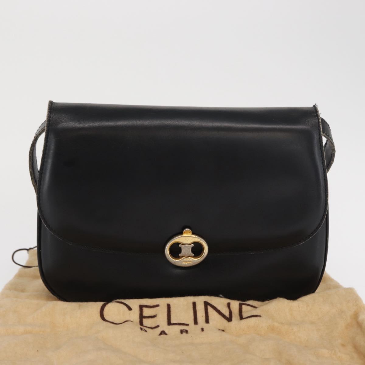 CELINE Shoulder Bag Leather Black Gold Auth bs32857