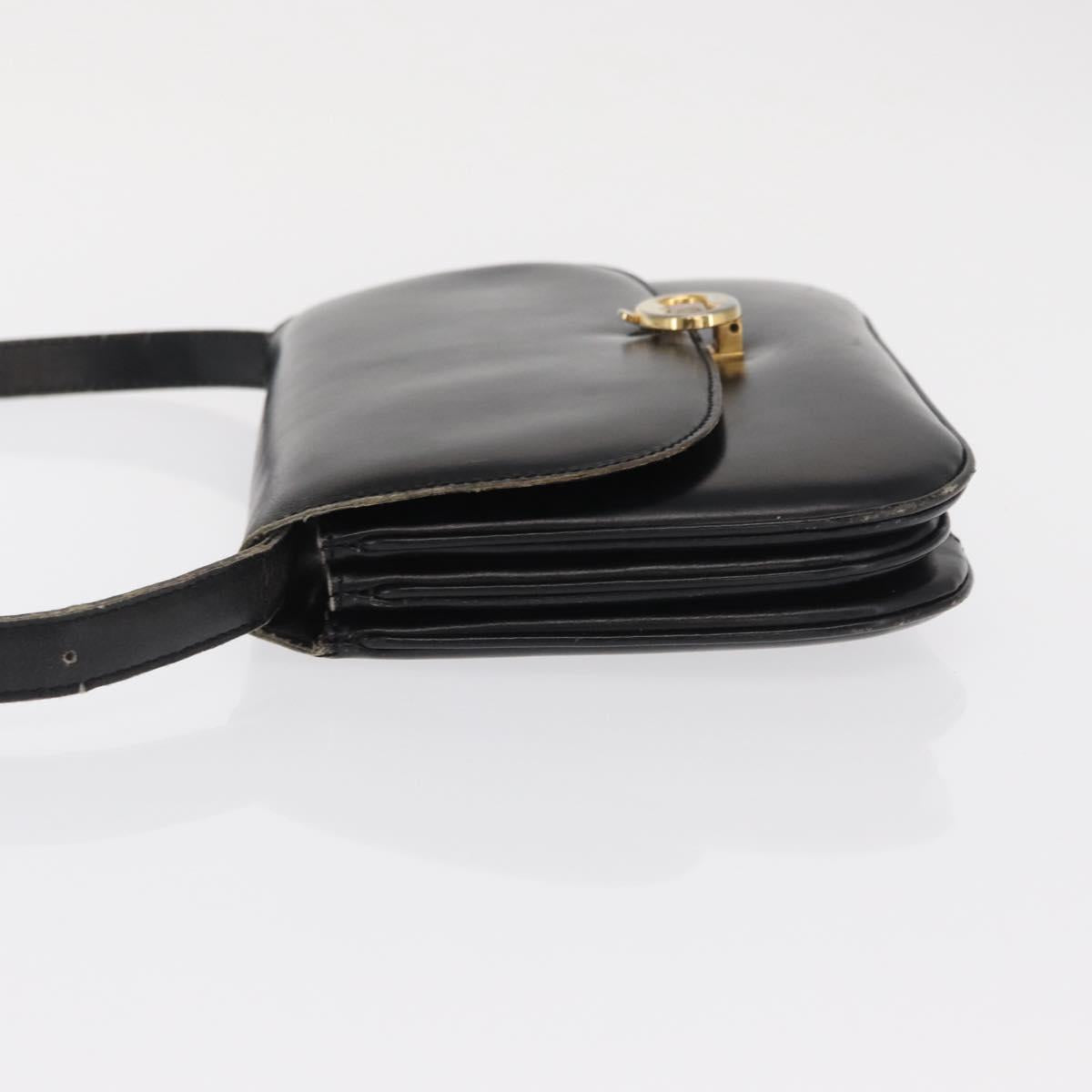 CELINE Shoulder Bag Leather Black Gold Auth bs32857