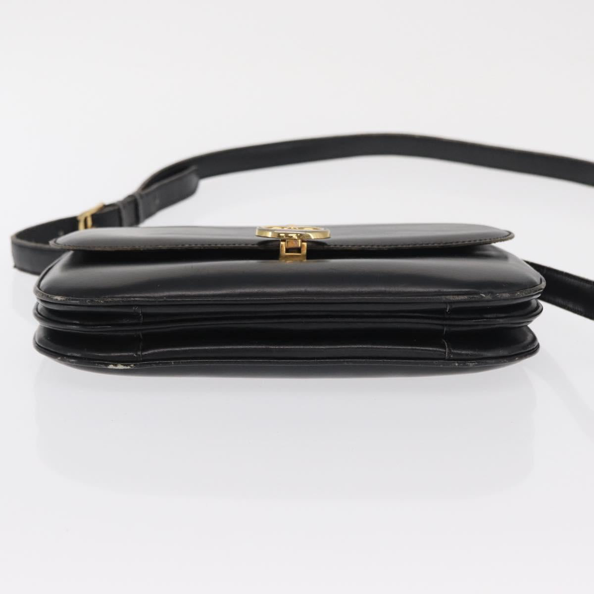 CELINE Shoulder Bag Leather Black Gold Auth bs32857