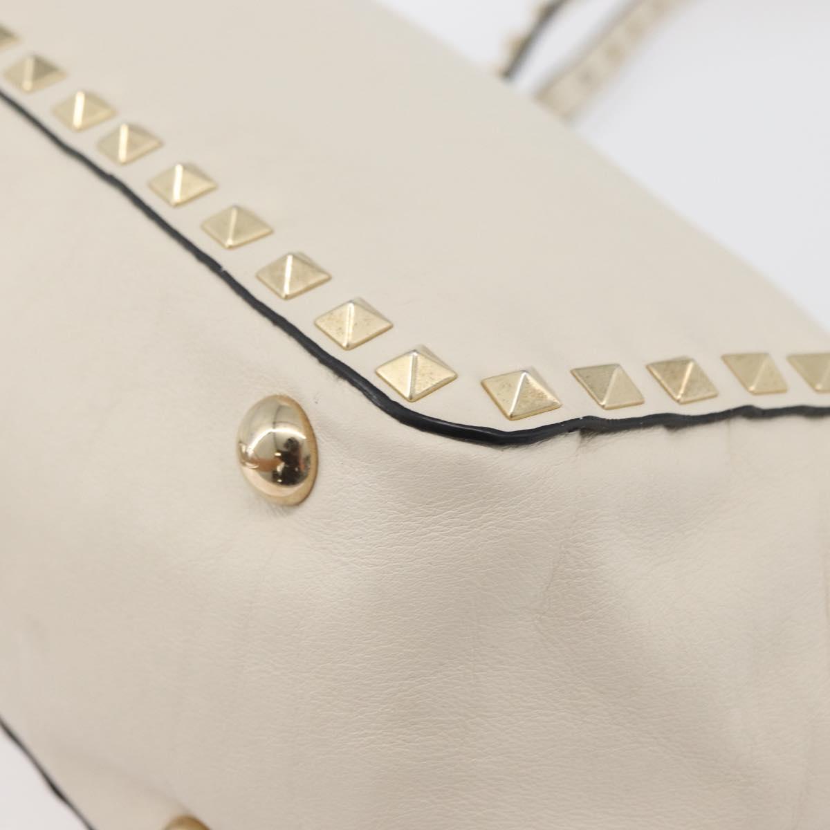 VALENTINO Hand Bag Leather 2way White Gold Auth bs32858