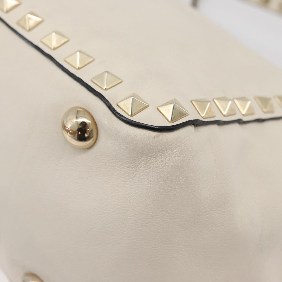 VALENTINO Hand Bag Leather 2way White Gold Auth bs32858
