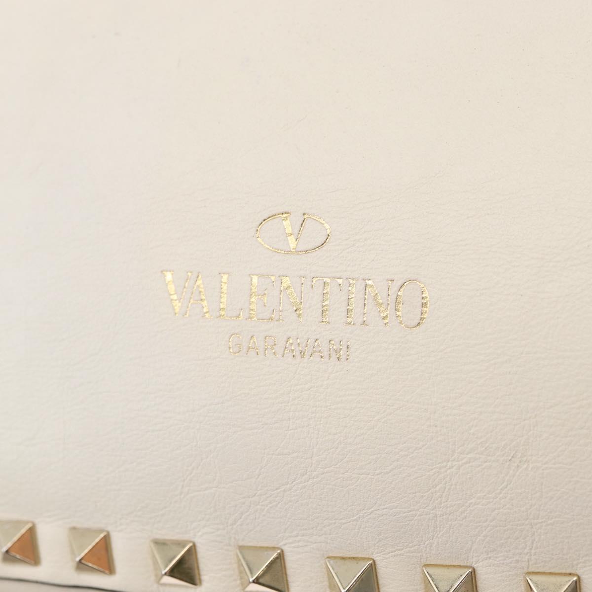 VALENTINO Hand Bag Leather 2way White Gold Auth bs32858