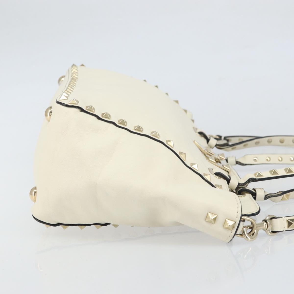 VALENTINO Hand Bag Leather 2way White Gold Auth bs32858