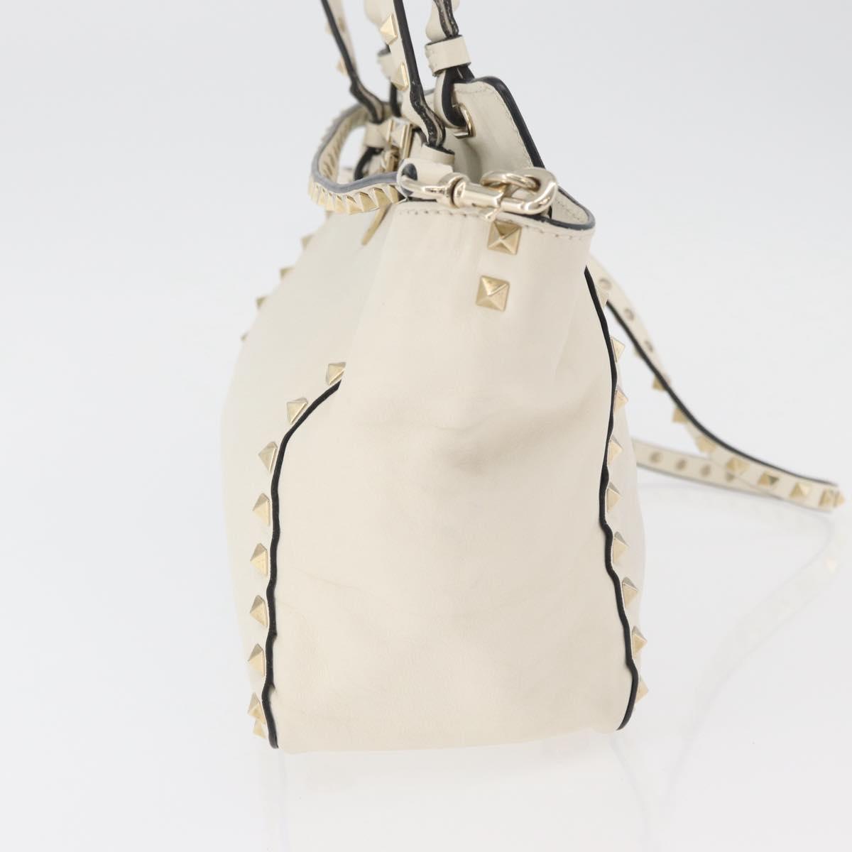 VALENTINO Hand Bag Leather 2way White Gold Auth bs32858