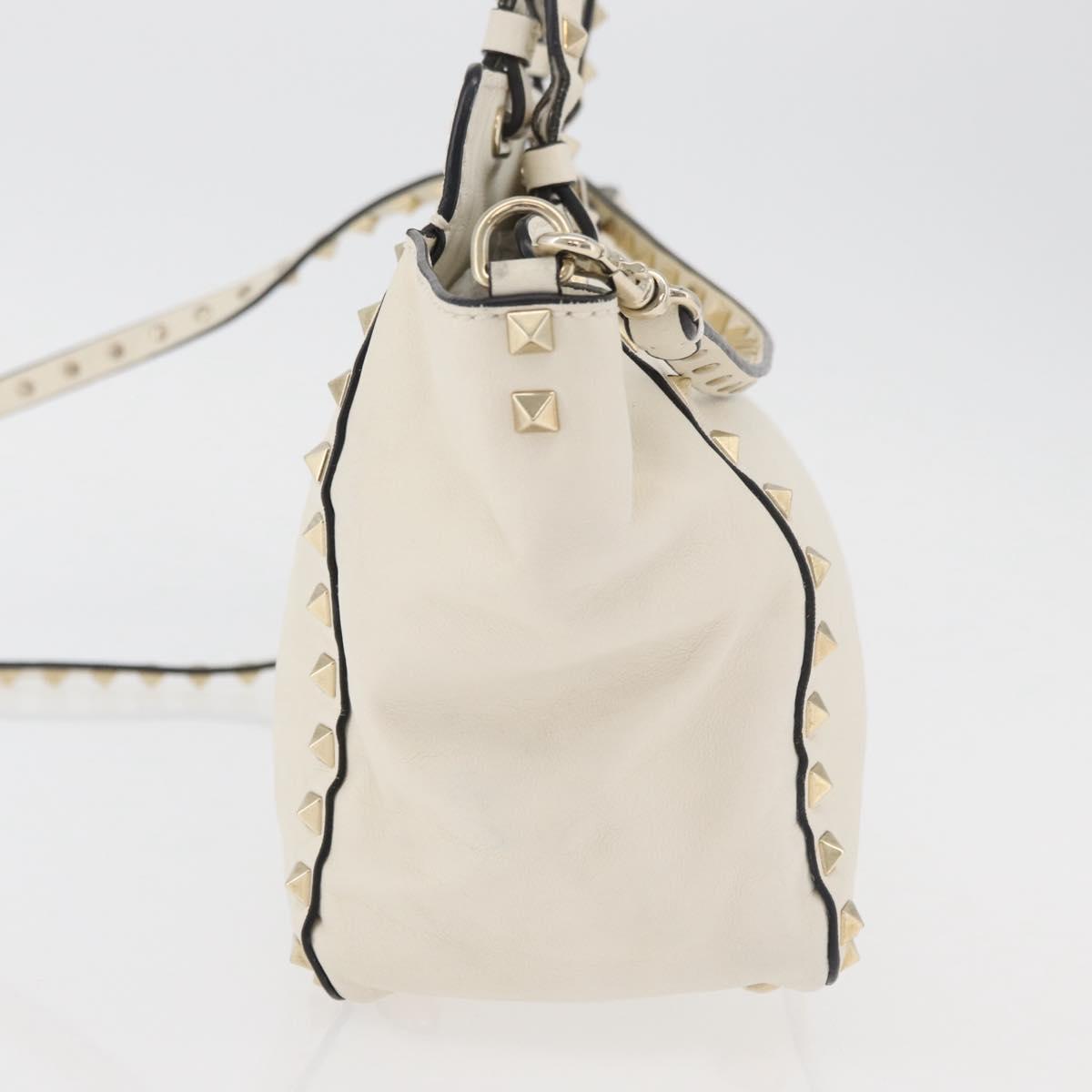 VALENTINO Hand Bag Leather 2way White Gold Auth bs32858