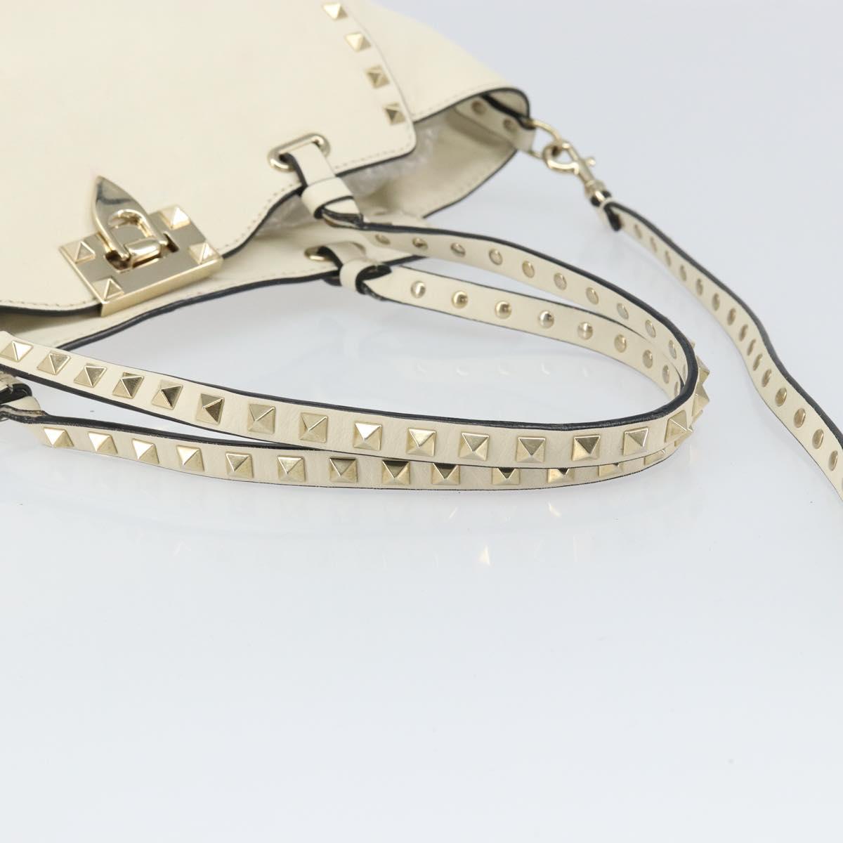 VALENTINO Hand Bag Leather 2way White Gold Auth bs32858