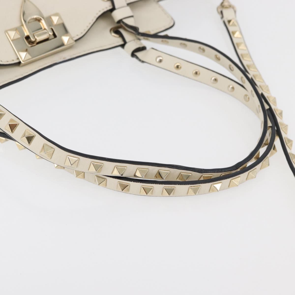 VALENTINO Hand Bag Leather 2way White Gold Auth bs32858