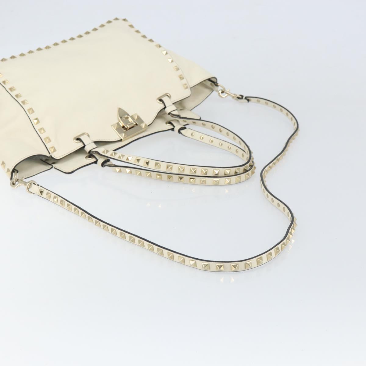 VALENTINO Hand Bag Leather 2way White Gold Auth bs32858