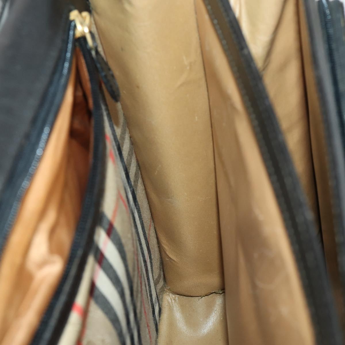 Burberrys Business Bag Leather Black Gold Auth bs32860