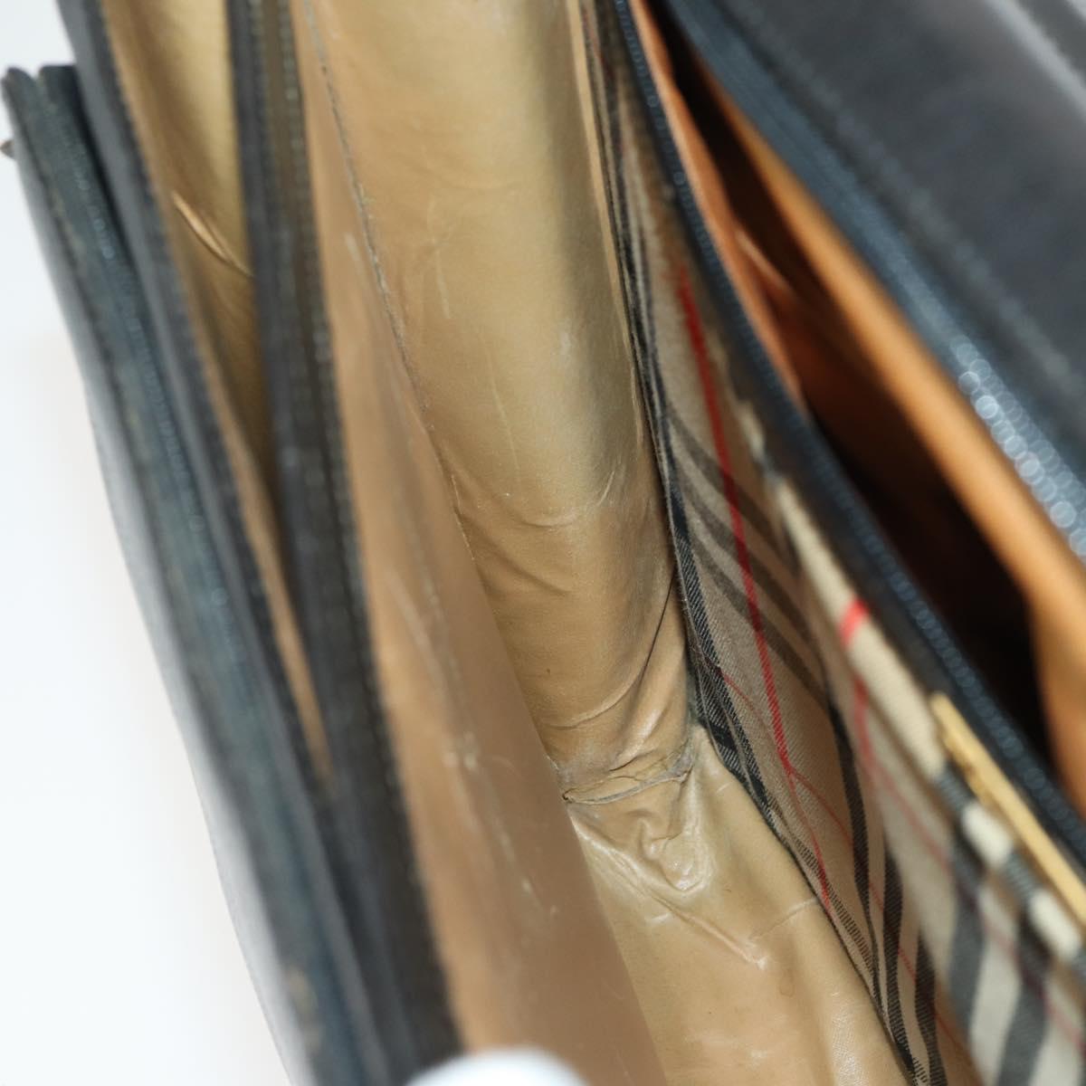 Burberrys Business Bag Leather Black Gold Auth bs32860